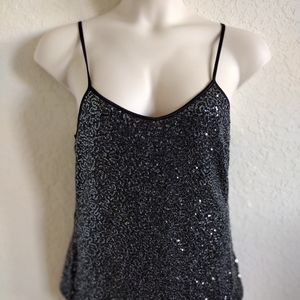 Sequined Silver/Black Cami Top M